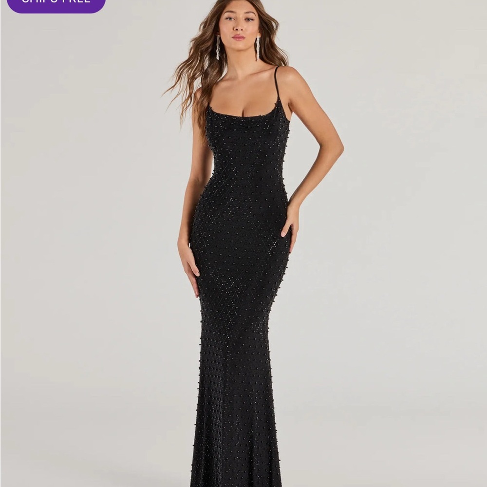 Windsor Elliot Elegant Black Beaded Mermaid Evening Gown Large - Picture 2 of 9